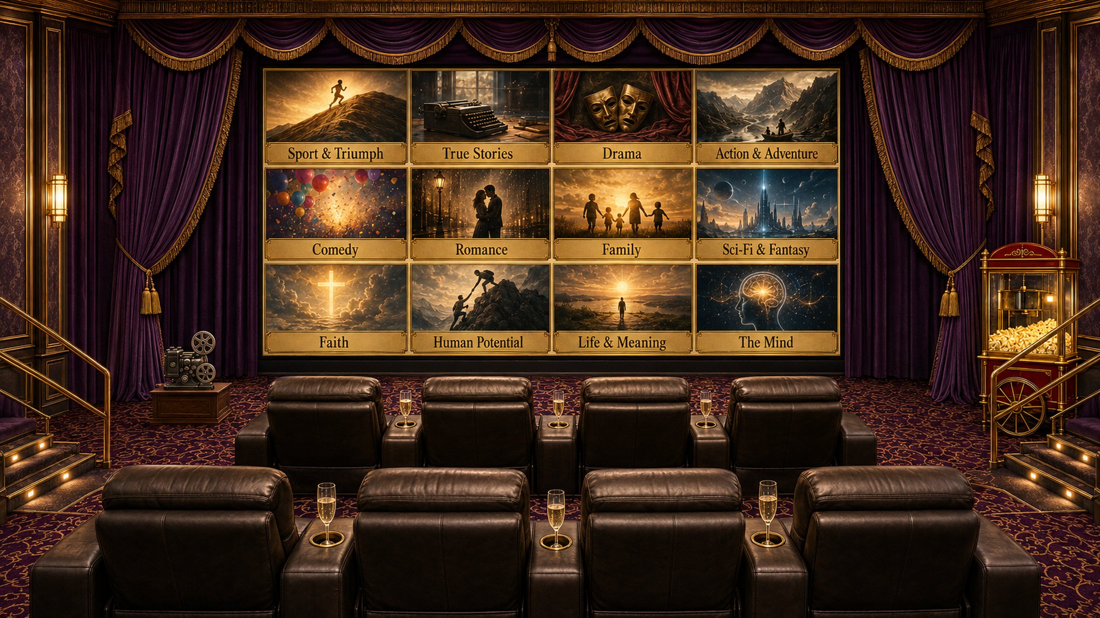 The Break State Gold Class Movie Library — twelve genre poster cases