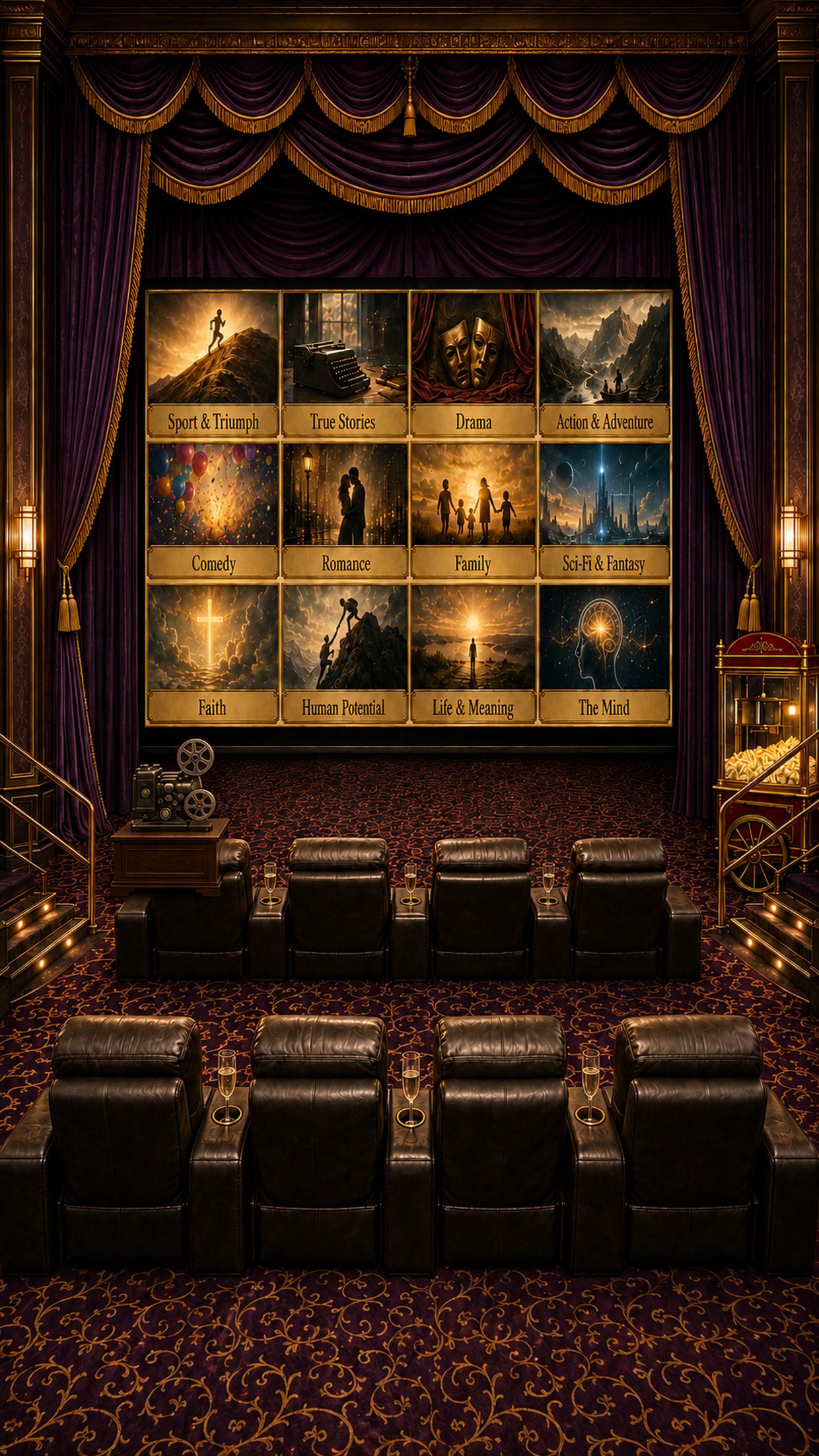 The Break State Gold Class Movie Library — twelve genre poster cases